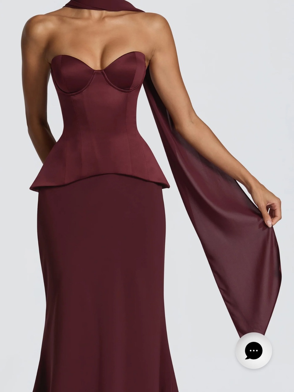 Strapless Peplum Scarf Wrap in Deep Burgundy